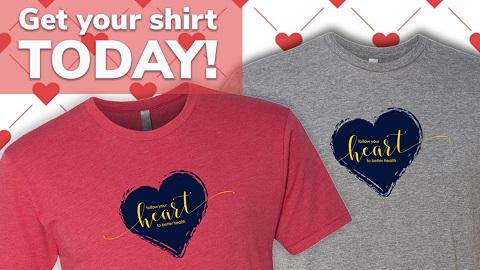 Picture of 2021 Heart Month t-shirt with Frankel Cardiovascular Center logo and text "Heart Month T-Shirts On Sale Now"